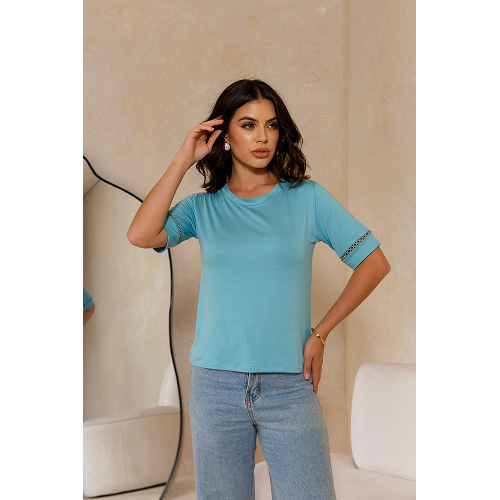 Blusa com Punho Renda - Modelo Rafaela Cor Azul 4