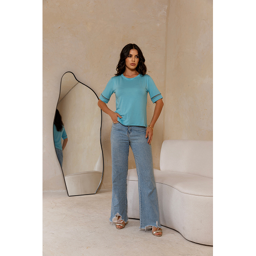 Blusa com Punho Renda - Modelo Rafaela Cor Azul 5