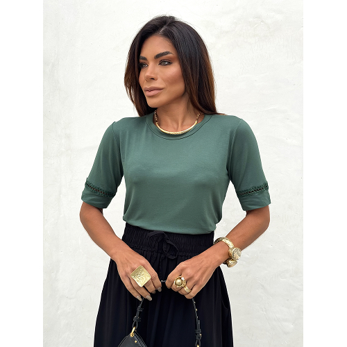 Blusa com Punho Renda - Modelo Rafaela Cor Verde Escuro 2